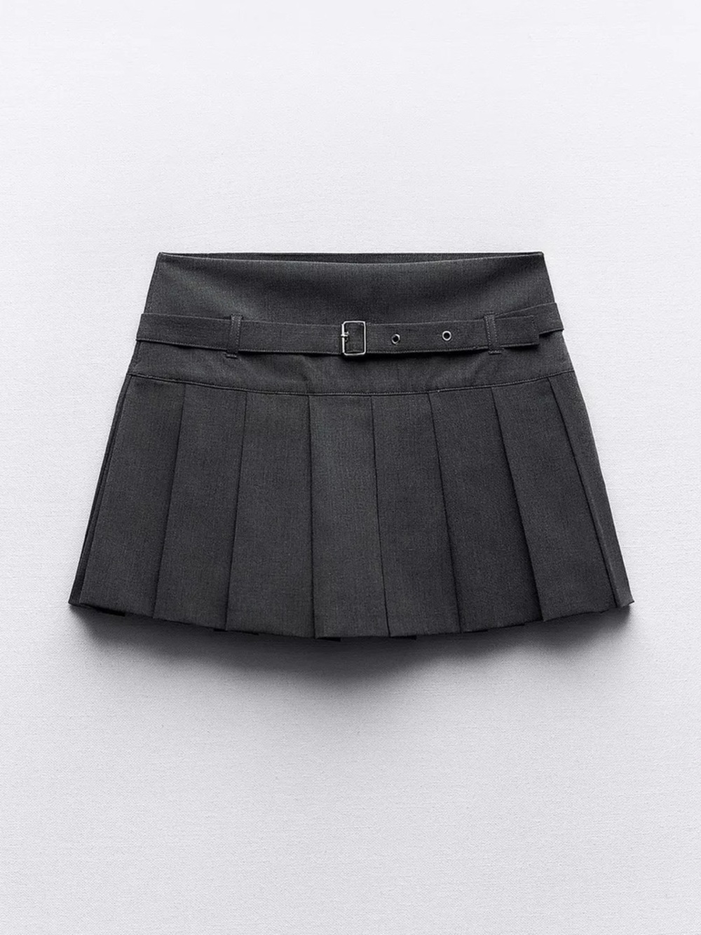 ZARA Dark Gray Pleated Mini Skirt with Belt Detail